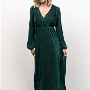 Venus Pleated Maxi Dress - Forest Green Long Sleeve Ribbed Dress Baltic Born
